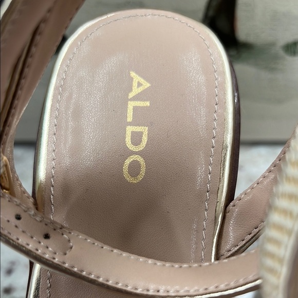 Aldo Gold Wedge Sandals with Ankle Strap - Picture 9 of 12